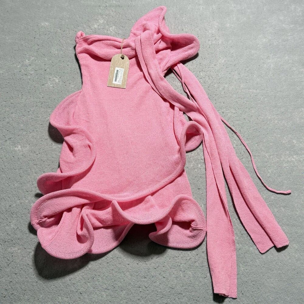 Meshki Caprice Halter Knit Mini Summer Dress Sz Medium Bubblegum Pink Bodycon